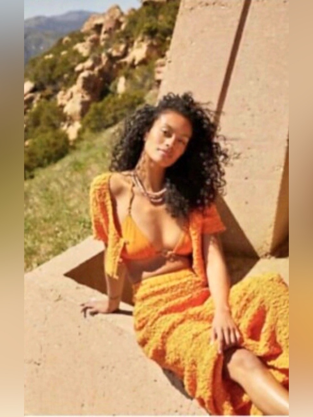 Free people Textured Midi Skirt in Orange & Yellow Size large Like New